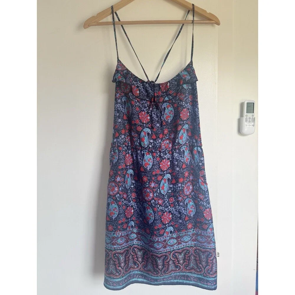 NEW Y2K American Eagle Paisley Midi Dress L Boho Fairy sun dress Pockets ruffle - Picture 3 of 16